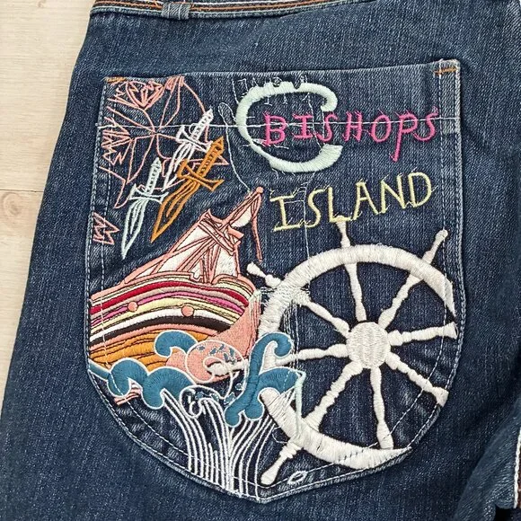 Vtg Artful Dodger Bishops Island Jeans Embroidered Baggy Y2K Streetwear 34W/34L